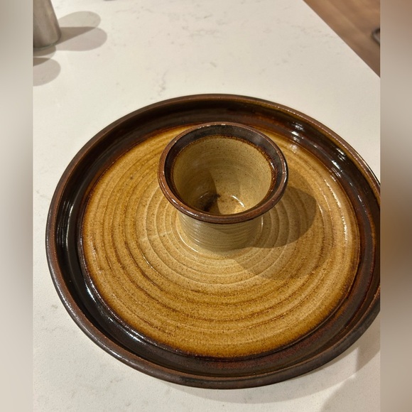Vintage pottery Chip Dip Platter Serving Tray Appetizer brown  12.5” - Picture 1 of 10